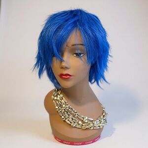 Vibrant Blue Anime Cosplay Wig – Layered Short Hair with Bangs for Cosplay